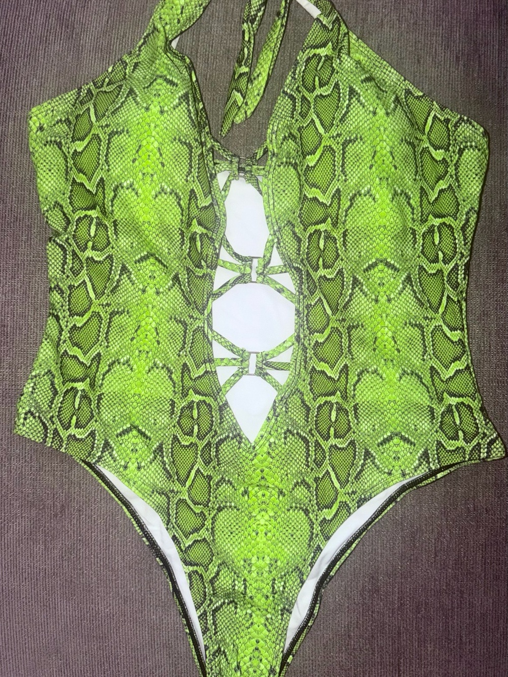 SHEIN Neon Green Snakeskin One-Piece Halter Swimsuit